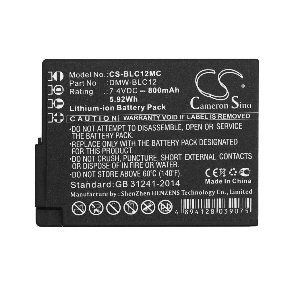 Batterie compatibile con Panasonic Lumix DMC-FZ1000 DMC-FZ200 DMC-FZ200GK CS-BLC12MC