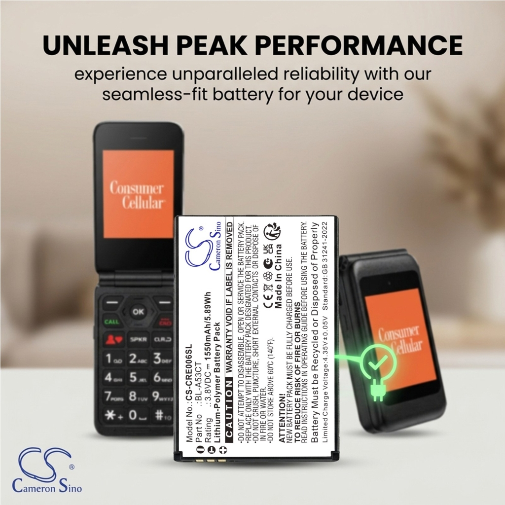 Batterie compatibile con Consumer Cellular Iris Easy Flip CS-CRE006SL