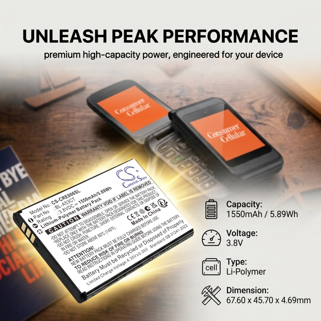 Batterie compatibile con Consumer Cellular Iris Easy Flip CS-CRE006SL