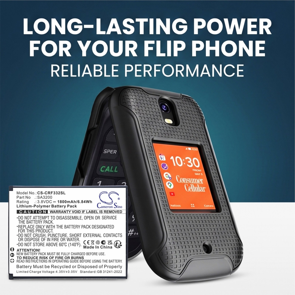 Batterie compatibile con Consumer Cellular Iris Flip CS-CRF332SL
