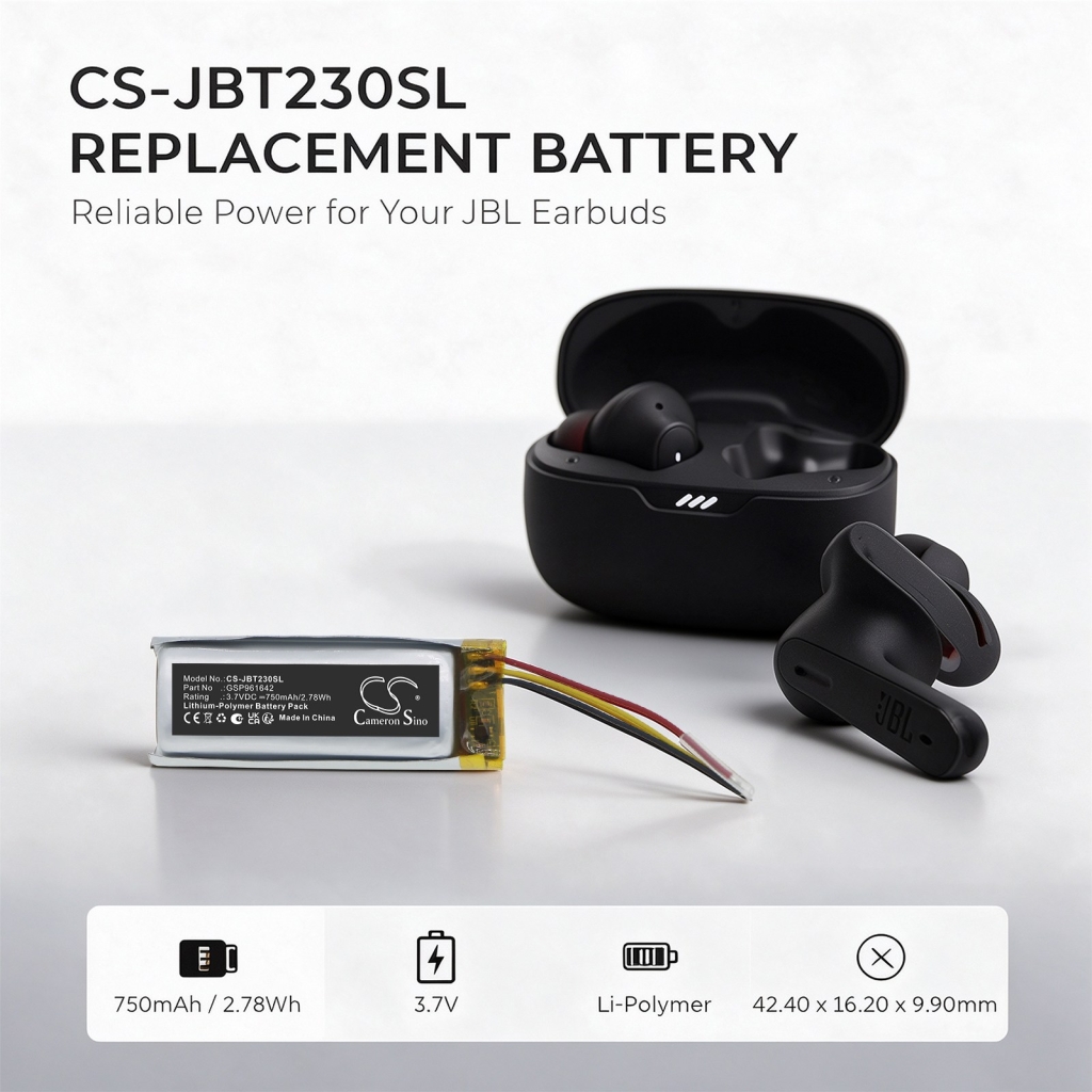 Batterie compatibile con JBL Tune 230NC Charging Case Beam 230NC Charging Case Beam Earbuds charging Case CS-JBT230SL