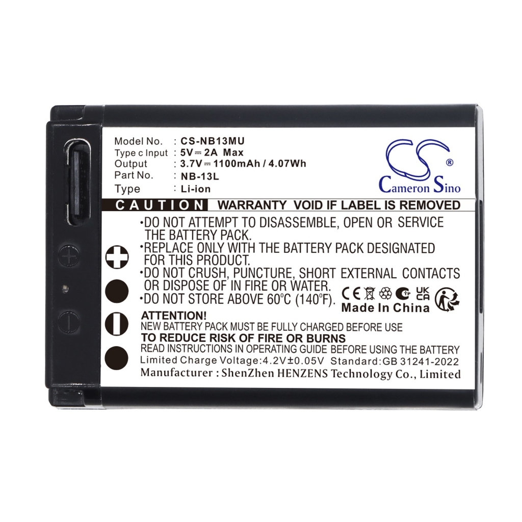 Batterie compatibile con Canon PowerShot G1 X Mark III G5 X G5 X Mark II CS-NB13MU