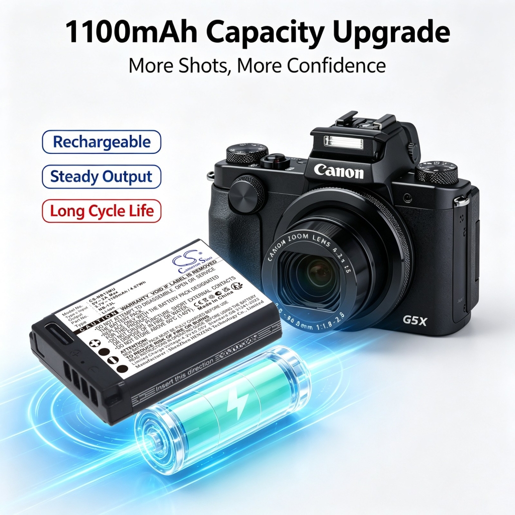 Batterie compatibile con Canon PowerShot G1 X Mark III G5 X G5 X Mark II CS-NB13MU