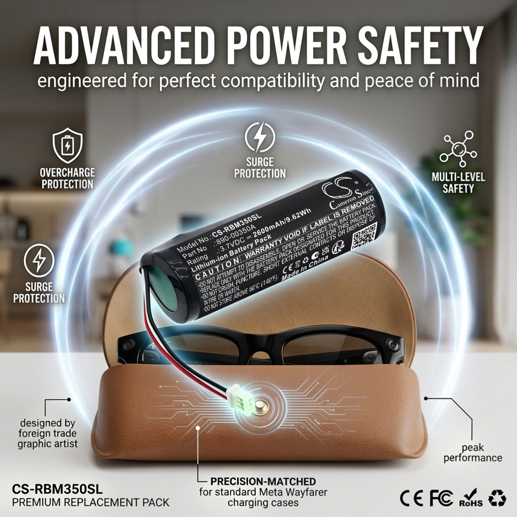 Batterie compatibile con Ray-ban Meta Wayfarer Charging Case CS-RBM350SL