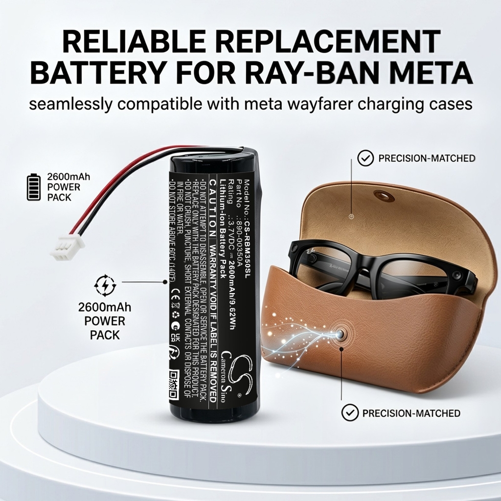 Batterie compatibile con Ray-ban Meta Wayfarer Charging Case CS-RBM350SL