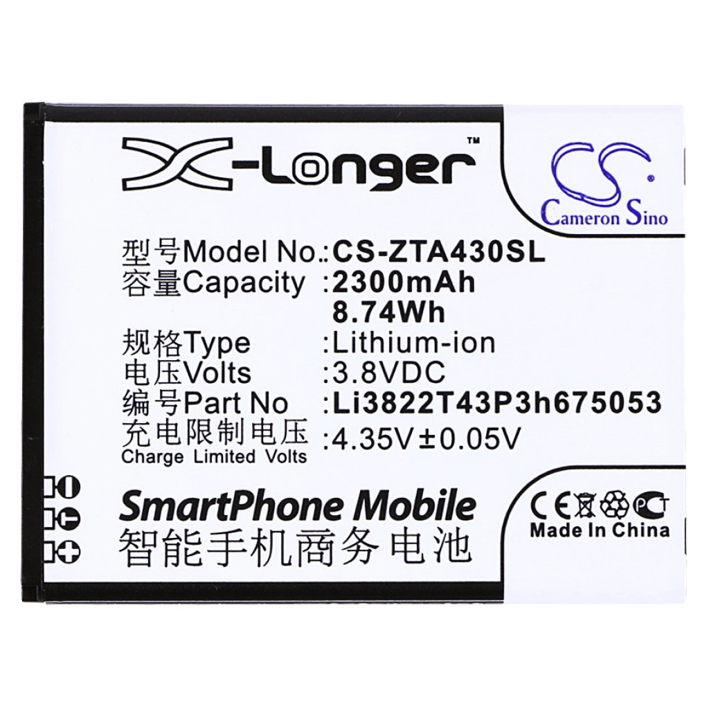 Compatible battery replacement for ZTE LI3822T43P3H675053