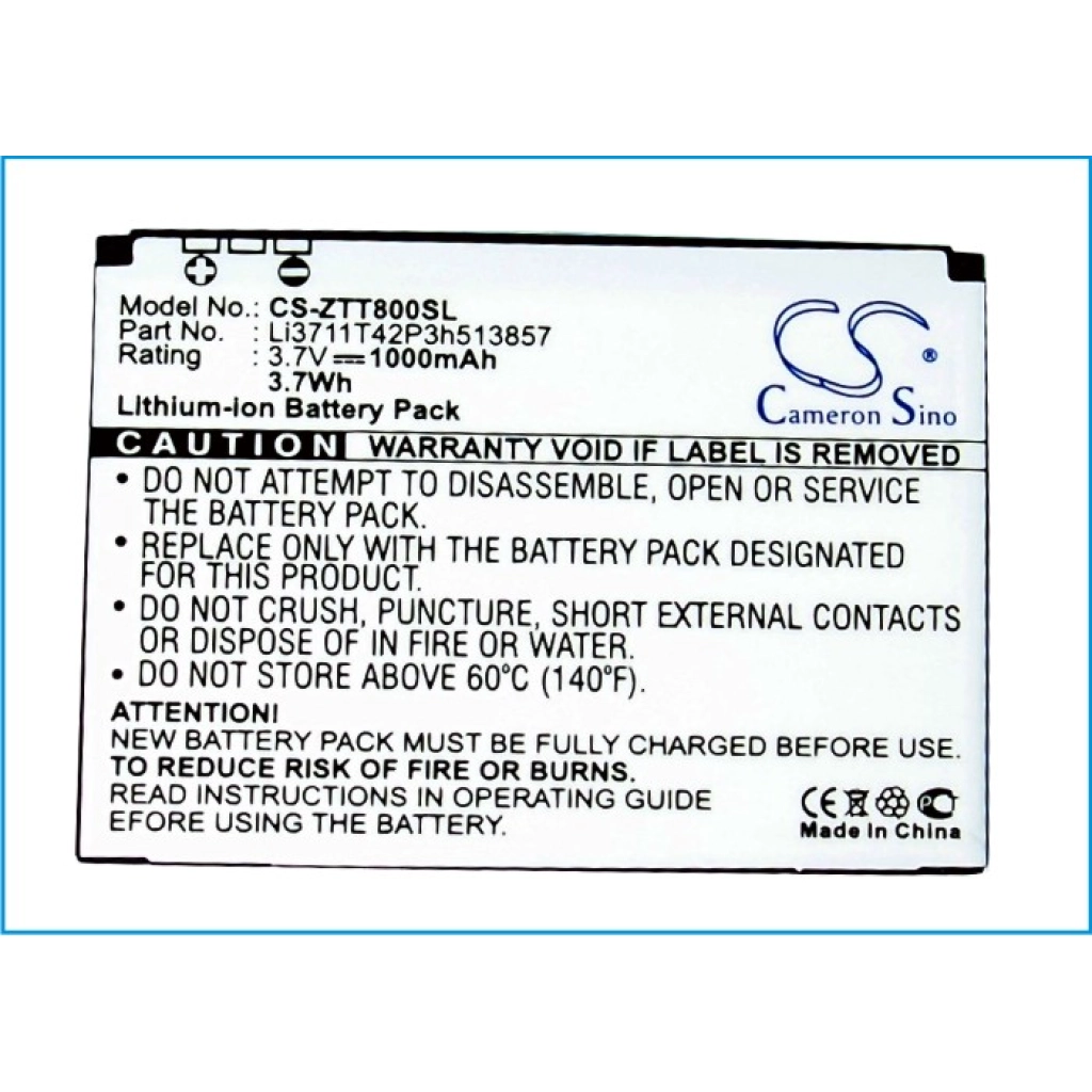 Compatible battery replacement for ZTE LI3711T42P3H513857