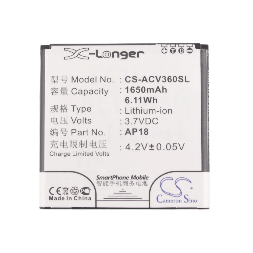 Batteria del telefono cellulare Acer CS-ACV360SL
