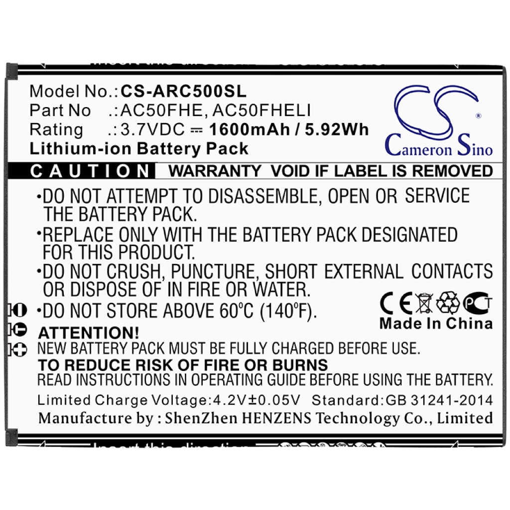 Sostituzione della batteria compatibile per Archos AC50FHE,AC50FHELI