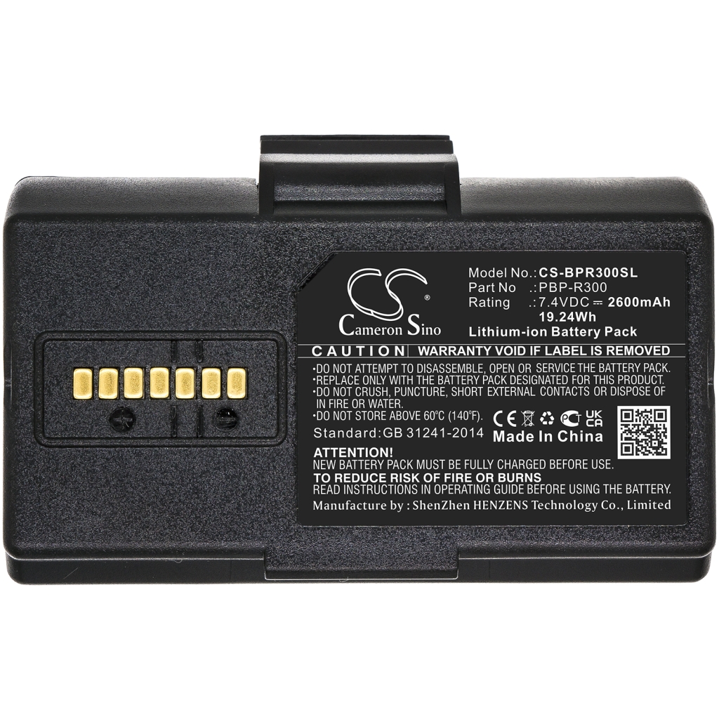 Batteria CS-BPR300SL, connettore dorato a 6 pin, vista laterale con etichetta Cameron Sino