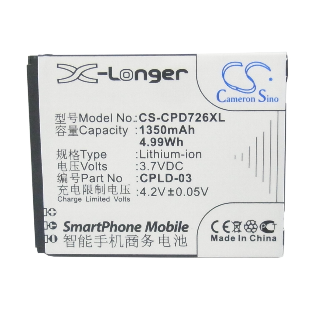 Etichetta frontale Cameron Sino CS-CPD726XL X-Longer 1350mAh 3,7V Smartphone-Akku