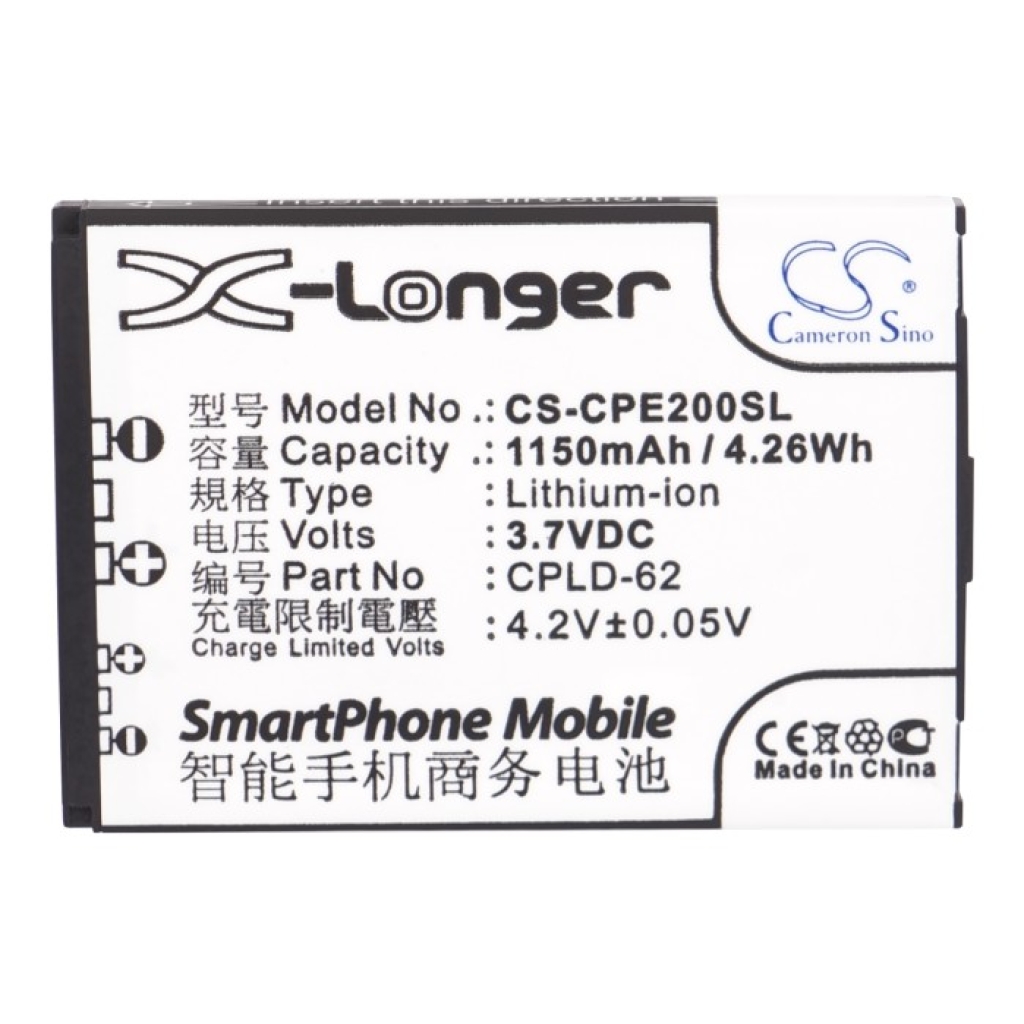 Batteria Li-ion Cameron Sino CS-CPE200SL 1150mAh 3,7V, vista dall'alto dell'etichetta