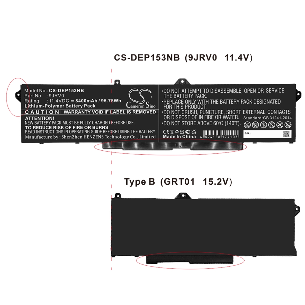 Sostituzione della batteria compatibile per DELL 53XP7,9JRV0