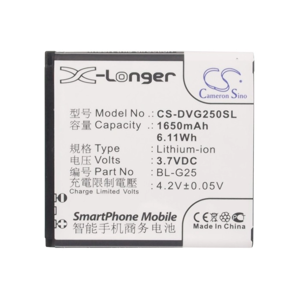 Batterie Batteria del telefono cellulare CS-DVG250SL