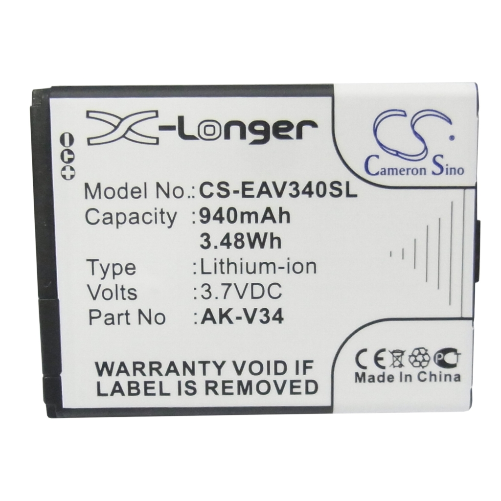 CS-EAV340SL front label 940mAh 3.7V Li-ion, X-Longer top-left, Cameron Sino top-right