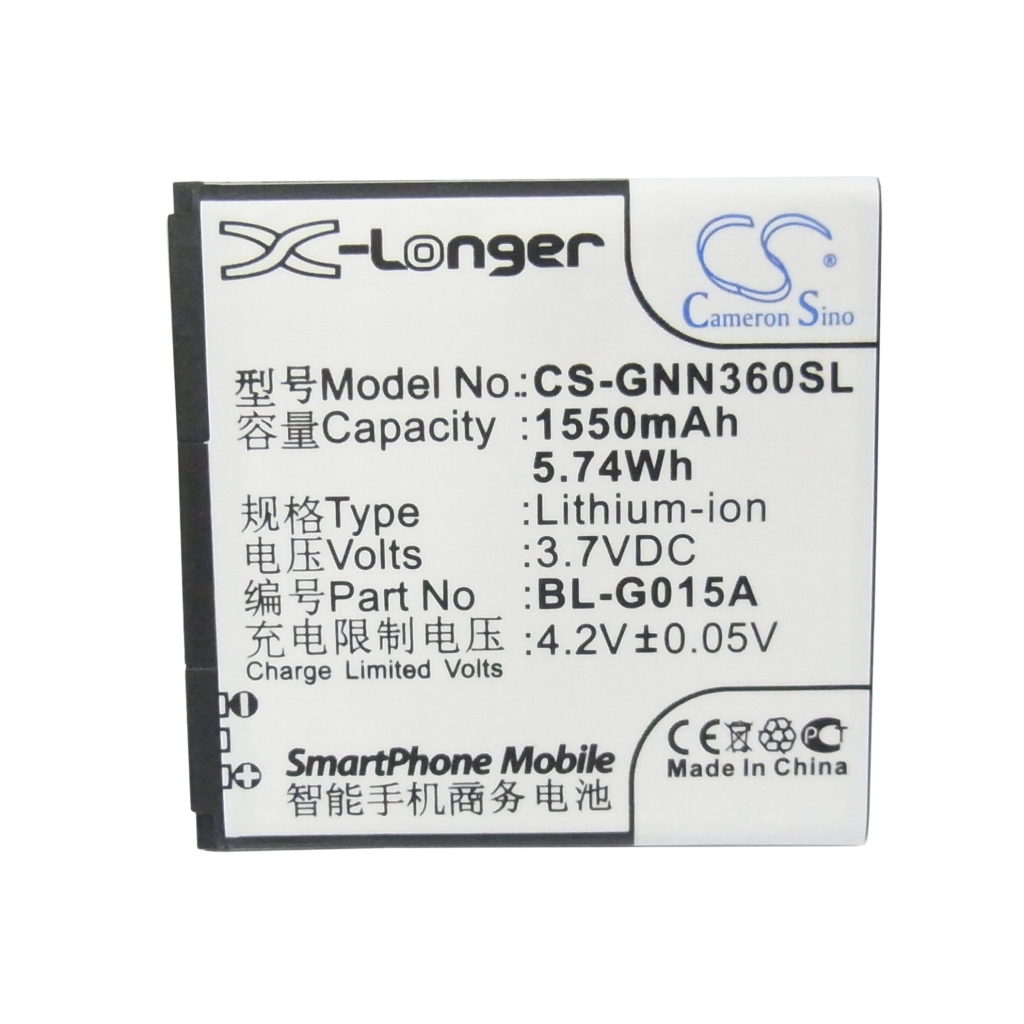 Cameron Sino X-Longer CS-GNN360SL vista frontale piatta dell’etichetta: 1550mAh 3,7V Li-ion BL-G015A