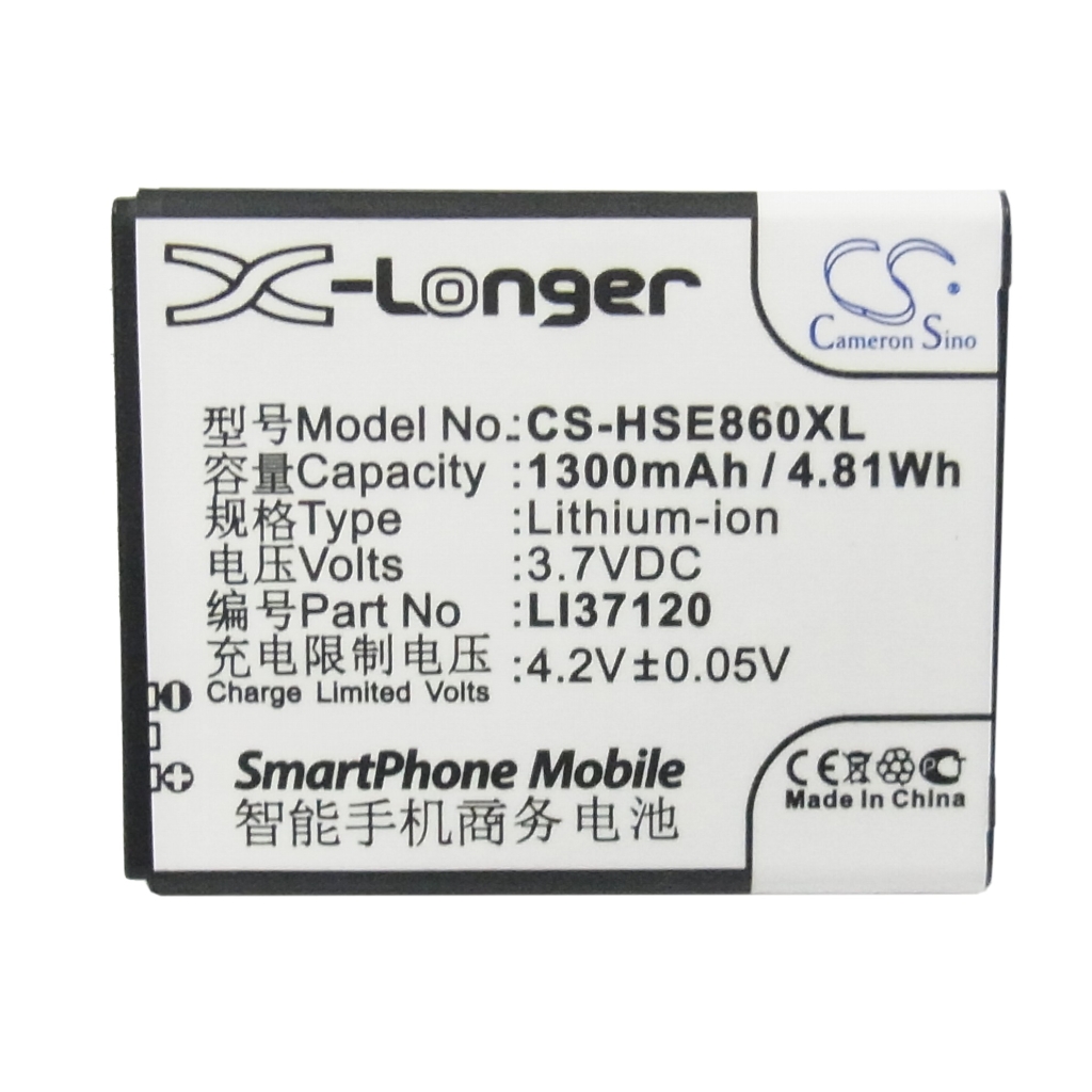 Cameron Sino X-Longer CS-HSE860XL vista frontale diritta dell’etichetta: 3,7V 1300mAh