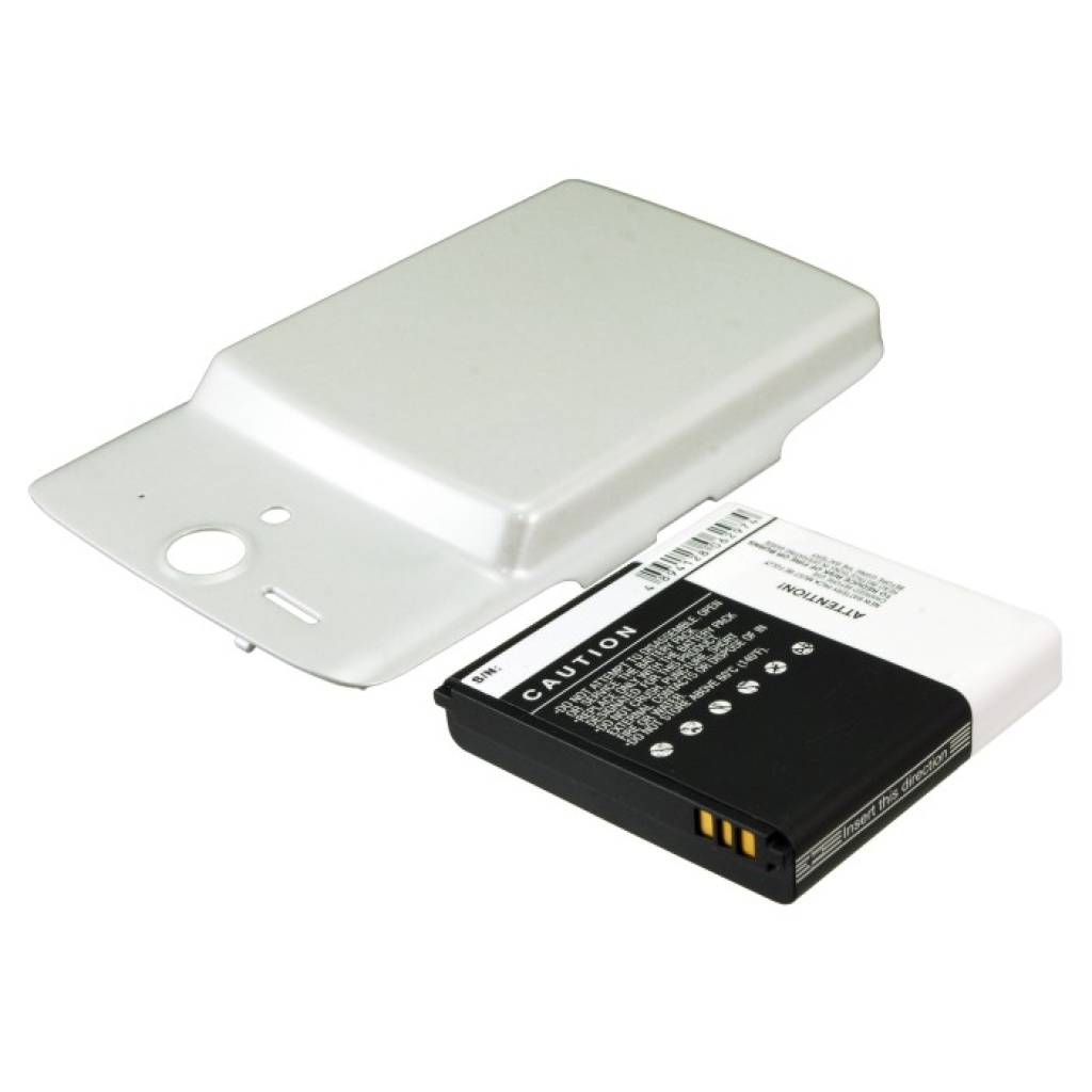 Cameron Sino CS-HU8815WL cover posteriore bianca e batteria in vista angolata con avvertenza e contatti