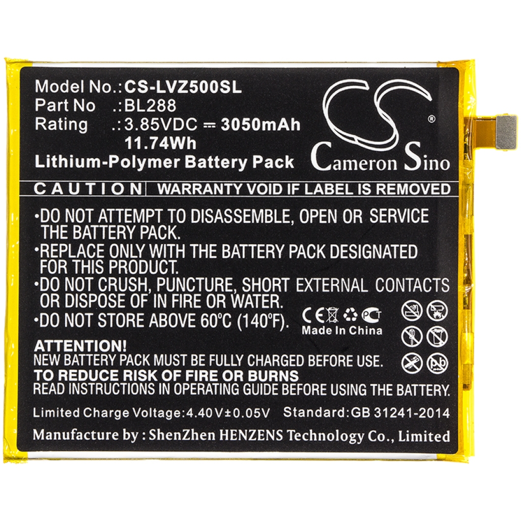 Batteria del telefono cellulare Lenovo L78011 (CS-LVZ500SL)
