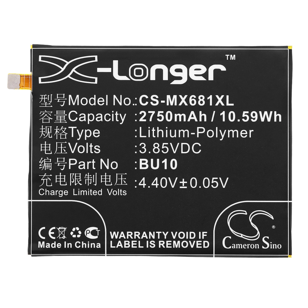 Compatible battery replacement for MeiZu BU10