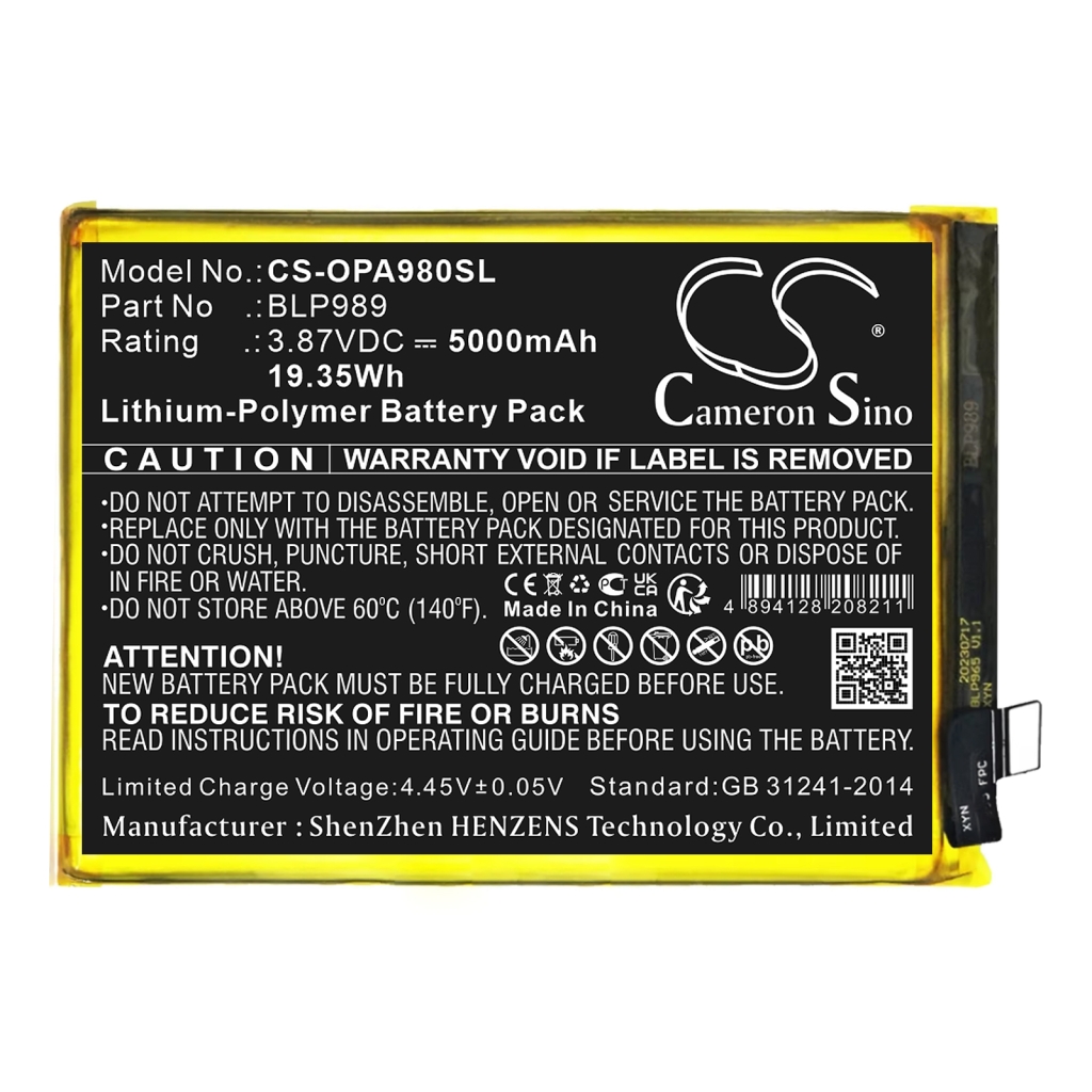 Batterie Batteria del telefono cellulare CS-OPA980SL