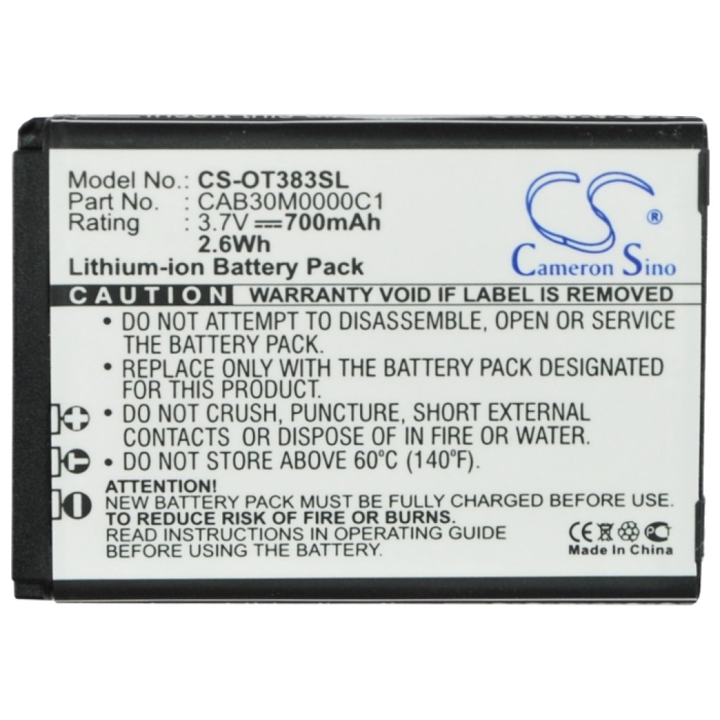 Batteria del telefono cellulare Alcatel OT-271D (CS-OT383SL)