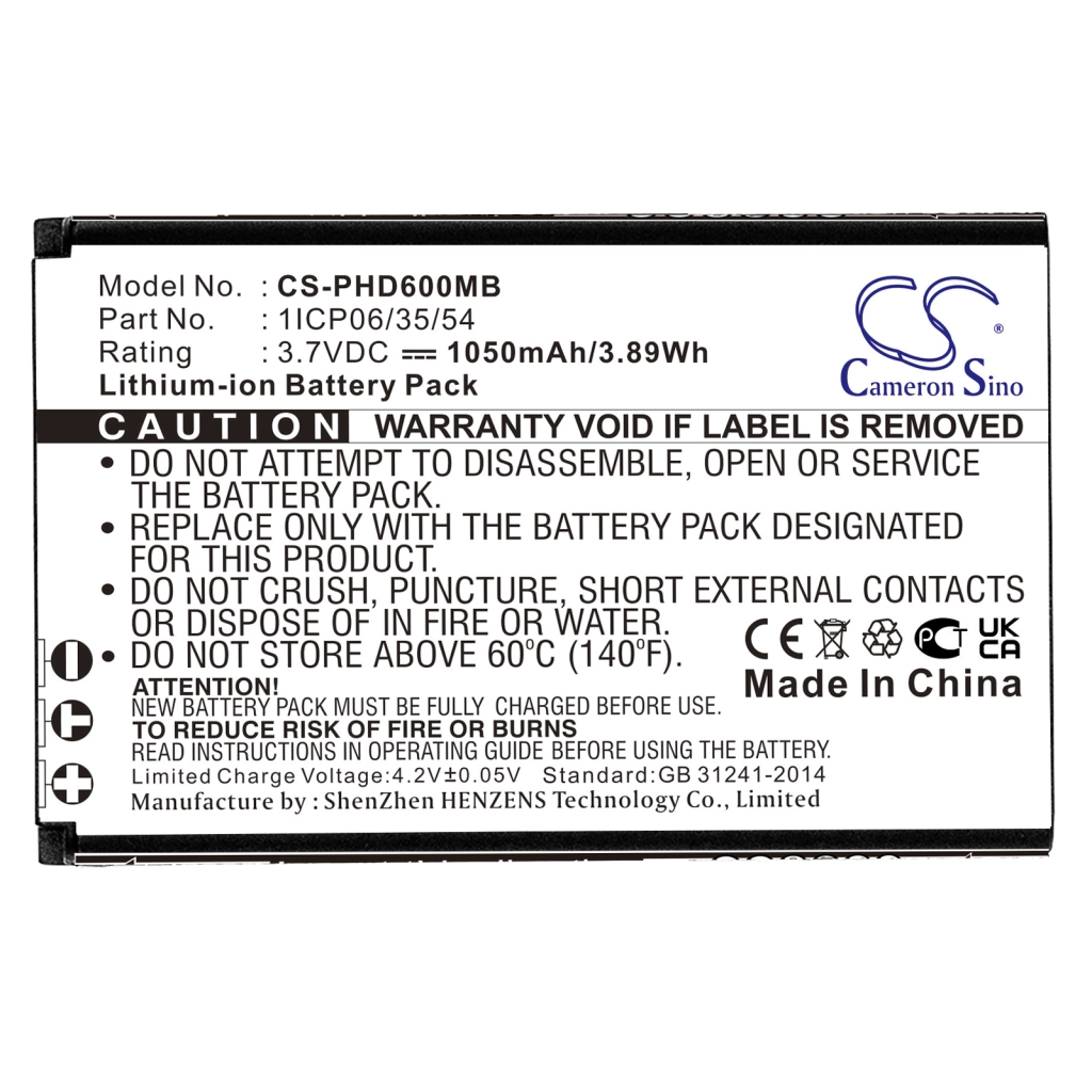 Batterie Batteria del telefono cellulare CS-PHD600MB